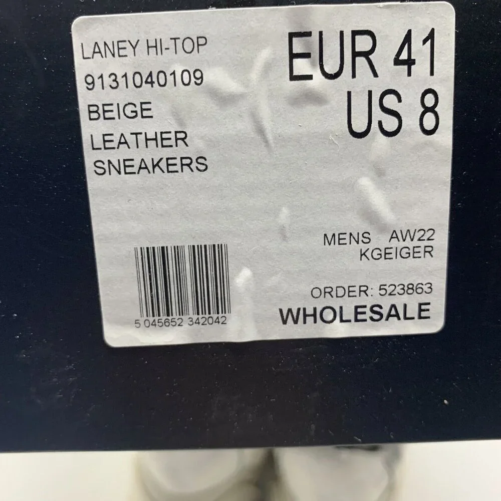 Kurt Geiger London Laney‎ Hi-Top Sneakers Men's 8 Beige Leather Lace Up S0682